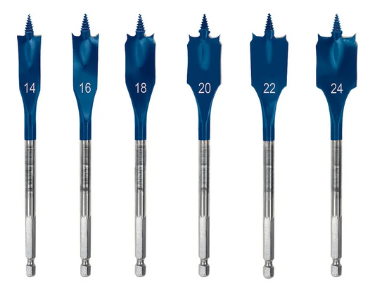Flat Wood Drill Bit Set 14–24 mm – 6 Pieces